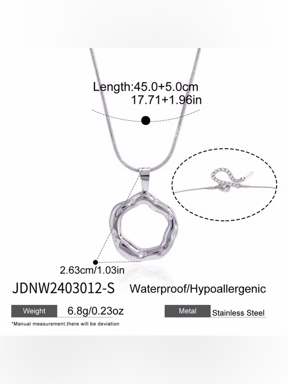 Stainless Steel Silver Tone Circle Pendant Necklace - Picture 6 of 7